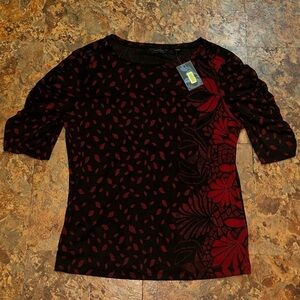 Investments Women’s Chiffon Blouse Ruched Sleeve Red And Black Floral Size XL